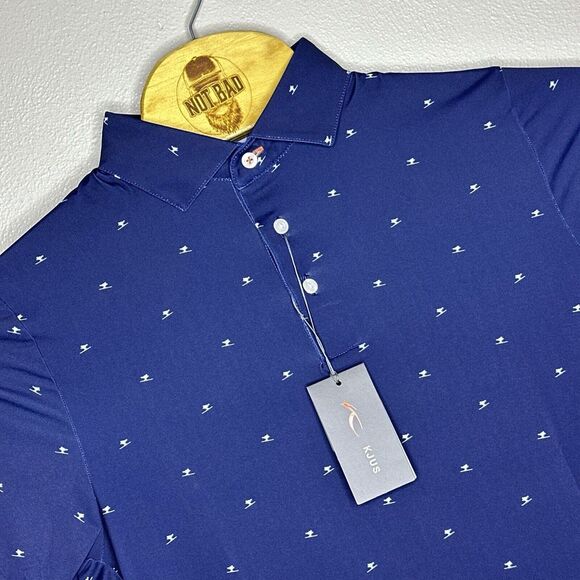 KJUS‎ Sotto Polo Golf Shirt Size L Navy Ski All Over Print UPF Men's Comfort A1 - Picture 1 of 6